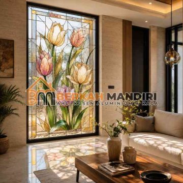Toko Kaca Patri Bekasi motif bunga tulip elegan awet