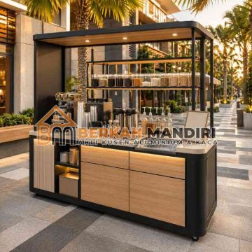 Pembuatan gerobak aluminium kekinian Bekasi booth boba