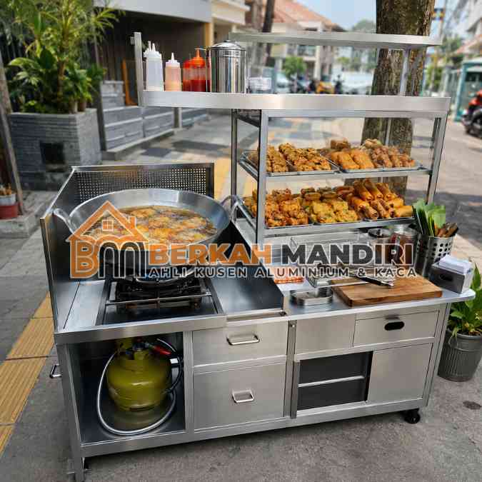 gerobak aluminium gorengan Tangerang aman untuk kompor mawar