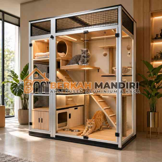 Kandang Kucing Aluminium lantai keramik mudah bersih