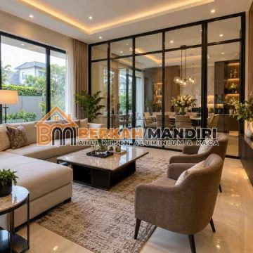 Pemasangan Partisi Kaca Custom Tangerang Ruang Tamu Mewah