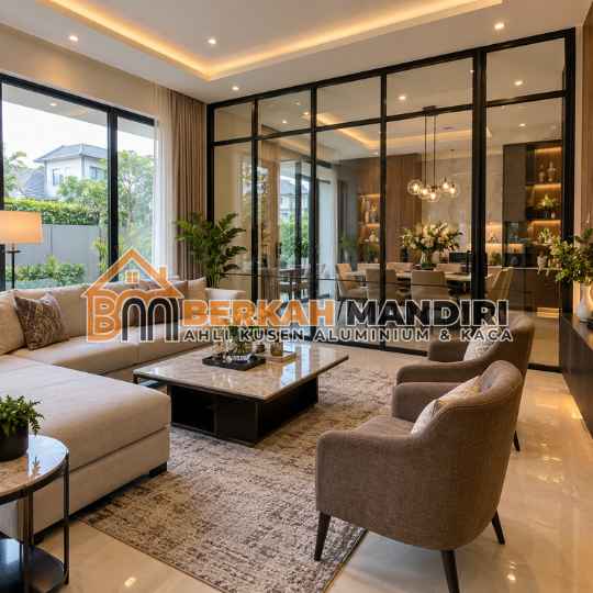 Pemasangan Partisi Kaca Custom Tangerang Ruang Tamu Mewah
